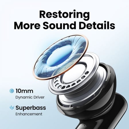 سماعة أذن يوجرين لاسلكية هاي تون تي 3 مع خاصية إلغاء الضوضاء النشط - أبيض