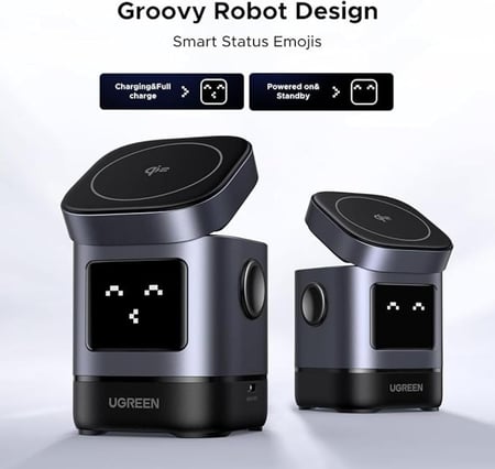 شاحن لاسلكي يوجرين Uno مغناطيسي 2 في 1 وبقوة 15 واط - رمادي