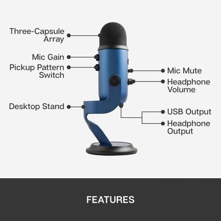 Logitech Yeti Premium Multi Pattern USB Microphone Blue
