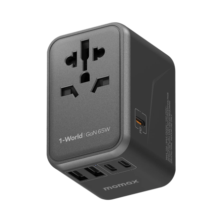 شاحن جداري وللسفر موماكس 5 منافذ وبقوة 65 واط - أسود