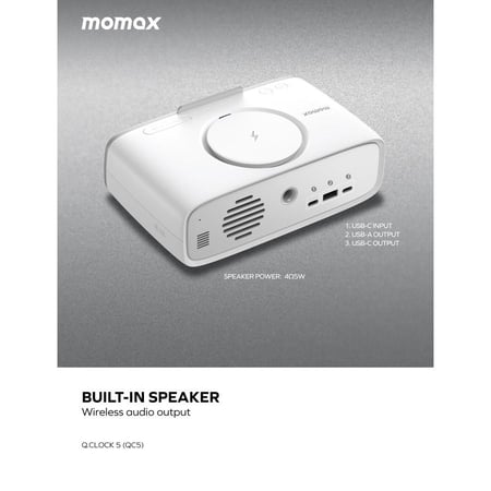 شاحن لاسلكي موماكس وساعة رقمية ذكية مع مكبر صوت واضاءة ليلية