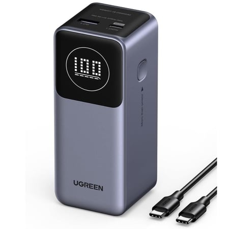 شاحن متنقل يوجرين نيكسود 12000 بقوة 100 واط بمنفذ PD ومنفذ USB رمادي