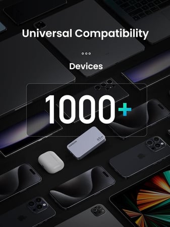 شاحن يو جرين جداري 65 واط 3 مخارج بتقنية PD أسود