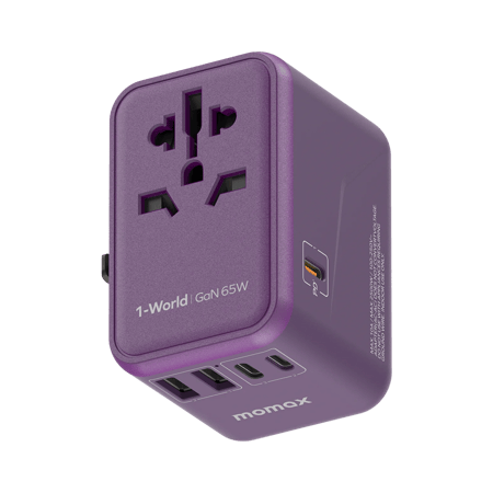 شاحن جداري وللسفر موماكس 5 منافذ وبقوة 65 واط - بنفسجي