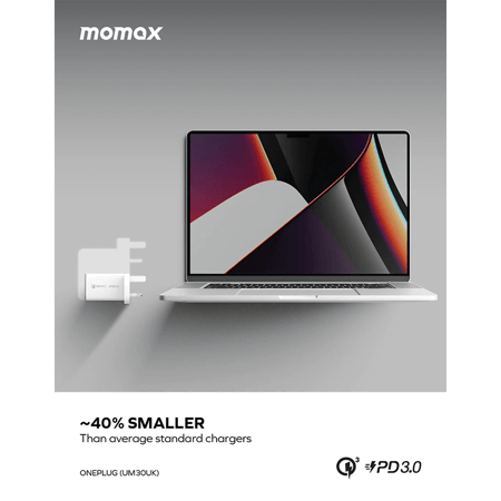 شاحن موماكس جداري 67 واط مخرجين PD ومخرج يو اس بي - اسود