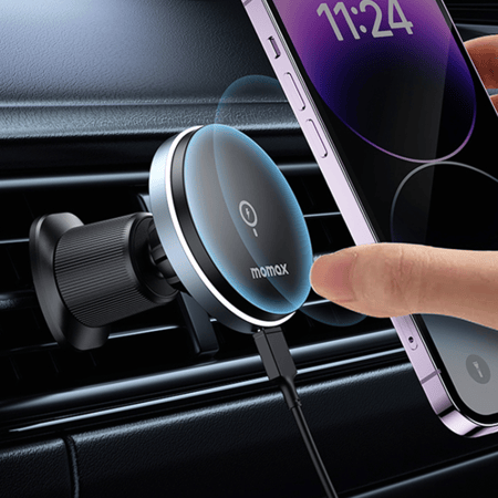 حامل جوال وشاحن لاسلكي  موماكس مغناطيسية لتثبيت الهاتف على المكيف  - أسود