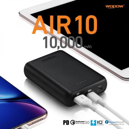 بطارية محمولة باور بنك شاحن متنقل 18 واط 10,000mAh- ووبو - WOPOW AIR10