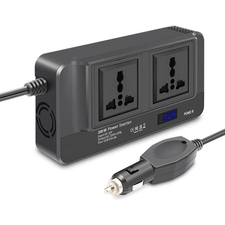 محول طاقة 220v للسيارة بقوة 200 واط مزود بشاشة LED ومنافذ كهرباء UK