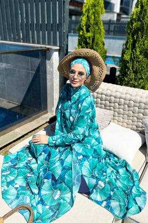 كاش مايوه باللون التركوازي ونقوش  رائعة A-00145