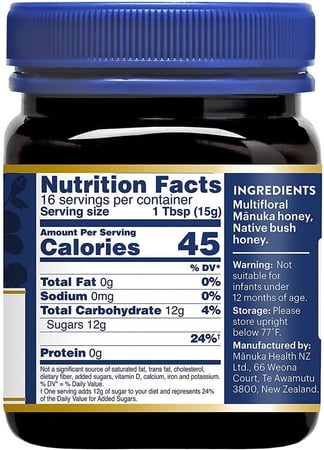 MGO 30+ Manuka Honey Blend  وزن 250 جرام له طعم جميل وكامل الجسم ومضمون لاحتوائه على 30 مجم كحد أدنى لكل كيلوغرام من ميثيل جليوكسال ، المركب المسؤول عن نشاط العسل الفريد المضاد للبكتيريا. MGO 30+ Manuka Honey هو ما يعادل Active 5+ في نظام التصنيف الأقدم (