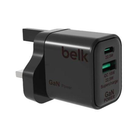 شاحن جداري 23 واط منفذين شحن الاول USB الثاني PD يدعم الشحن السريع من بيلك بضمان سنتين