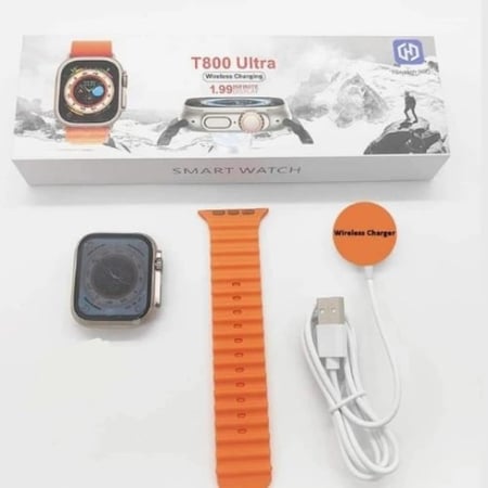 الساعه الذكية T800 الترا مقاس 49 اداء رائع وجوده عاليه شاحن لاسلكي وشاشة كامله وبرنامج خاص عرض خاص والكميه محدوده