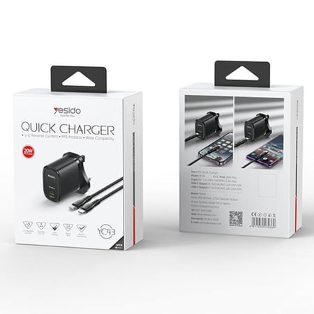شاحن جداري بمنفذين USB+PD ا 20W  مع كيبل  ماركة يسيدو