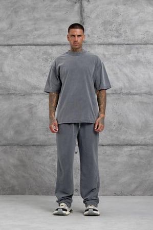 بنطال قطني واسع بلون الرمادي وخصر مطاطي