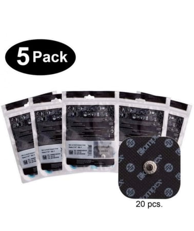 أقطاب كهربائية سهلة الكبس من كومبيكس 5.08 سم × 5.08 سم للحافة والأداء وسبورت إيليت ومحفزات العضلات اللاسلكية، 4 قطع (عبوة من 5)