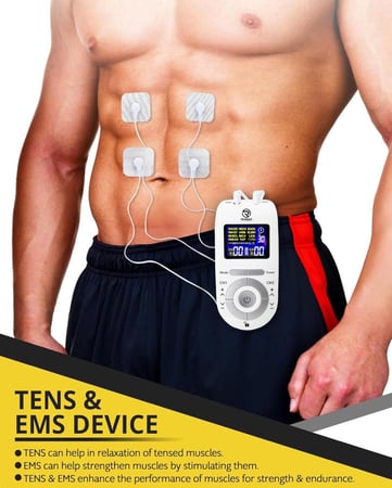 جهاز تحفيز العضلات المحمول من ريجيد فيتنيس - قناة مزدوجة 12 وضع مدلك نبضي صغير لاسترخاء وتعزيز التعافي بلاستيك ابيض