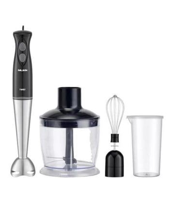 خلاط يدوي بالسون  3 في 1 ، وعاء 500 مل، سرعتان، 200 وات، عصا خلط من الفولاذ المقاوم للصدأ، كوب 600 مل، أسود موديل 40021