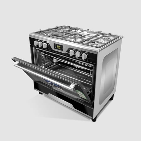 فرن غاز فريش 5عيون 90*60 سم امان تام أسود شاشه - مروحه - اشعال ذاتي FSC9060MB