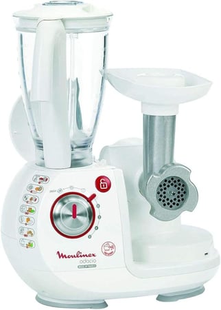 محضر طعام مولينكس، أوداسيو، سعة 3 لتر، 5 سرعات ونبضات، 14 ملحق لـ 38 وظيفة، مقابض وعاء قابلة للفصل، 1000 واط، أبيض موديل FP7371BA