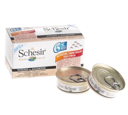 شيزر 6 معلبات التونا مع السالمون للقطط Schesir Tuna Salmon Fillet 6x50