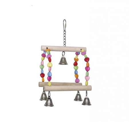 لعبة طيور مرجيحة طيور ثنائية مع تعليقة جرس - مجثم داخل القفص للببغاوات الصغيرة