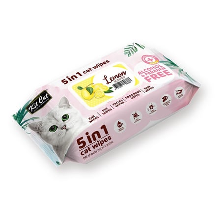 كت كات مناديل معطرة برائحة الليمون 5 في 1 - kit cat wet wipes 80Pcs