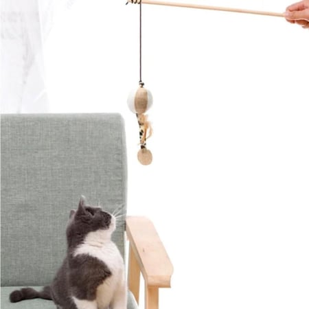 لعبة عصا للقطط مع كرة محشوة وريش - العاب قطط تفاعلية لعبة قطط سنارة