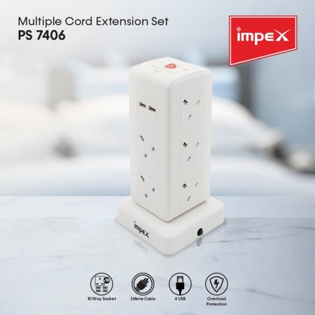 اسعار افضل توصيلة كهرباء 10مداخل 4 USB برج امبكس PS 7406 - الدويغري