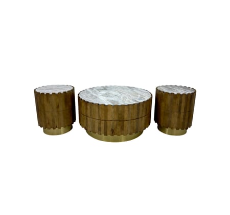 طقم طاولات خدمة هندي 2+1 خشب مع رخام