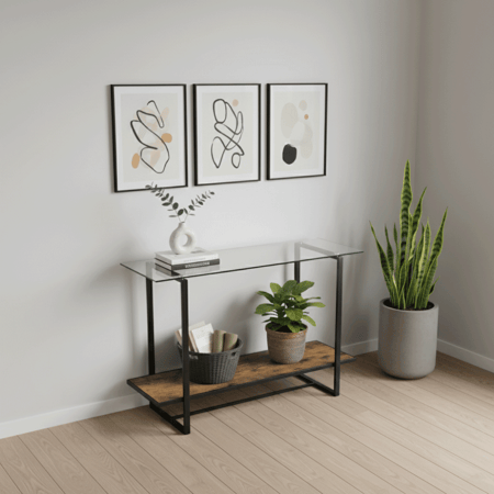 كنسول خشب مع زجاج بني