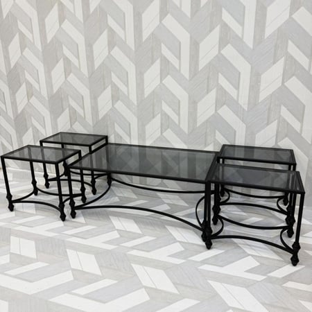 طقم طاولات فاخر 5 قطع بسطح زجاجي