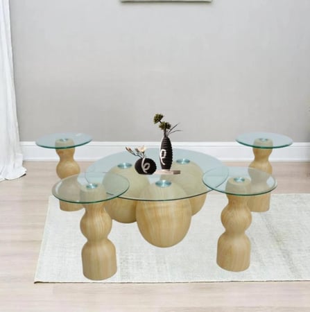طقم طاولات خدمة زجاجي بتصميم عصري
