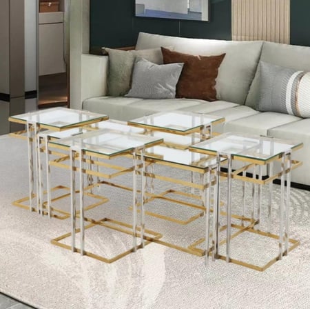 طقم طاولات قهوة استيل زجاج بتصميم عصري 4+1