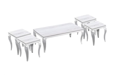 طقم طاولات استيل فاخر برخام طبيعي - 5 قطع