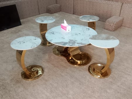 طقم طاولات خدمه استيل و سيراميك 4+1