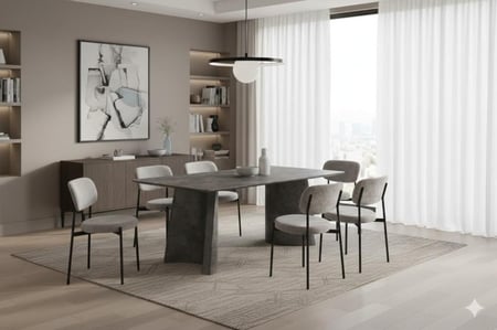 طاولة طعام خشب فاخرة بتصميم عصري لون رمادى