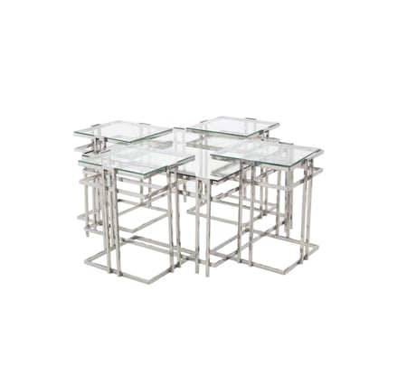 طقم طاولات قهوة استيل زجاج بتصميم عصري