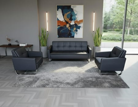 طقم كنب مكتبي جلد فاخر بتصميم عصري