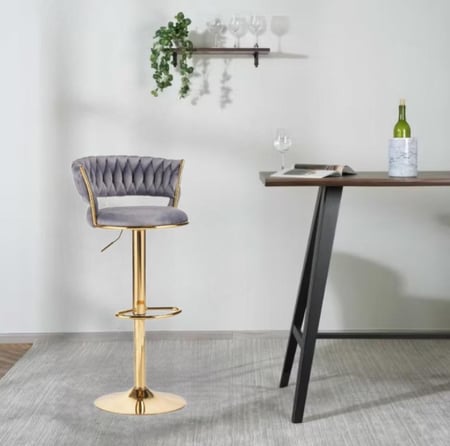 كرسي بار مخمل لون رمادي داكن