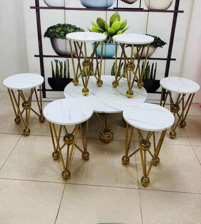 طقم طاولات خدمه استيل وخشب  6+1
