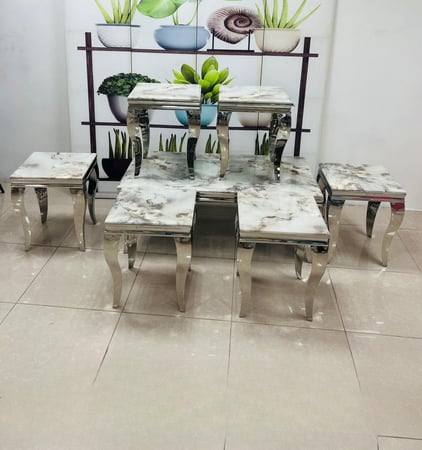 طقم طاولات خدمه استيل ورخام 6+1