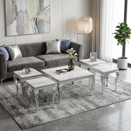 طقم طاولات خدمة استيل ورخام 4+1