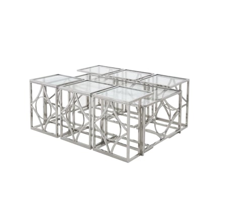 طقم طاولات خدمه متداخلة بتصميم عصري استيل وزجاج