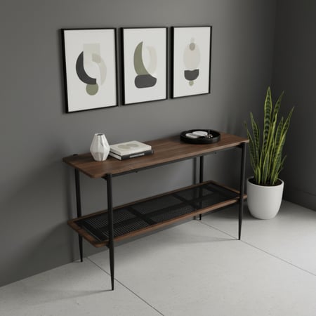 كنسول خشب وراتان 120 سم لون بني داكن