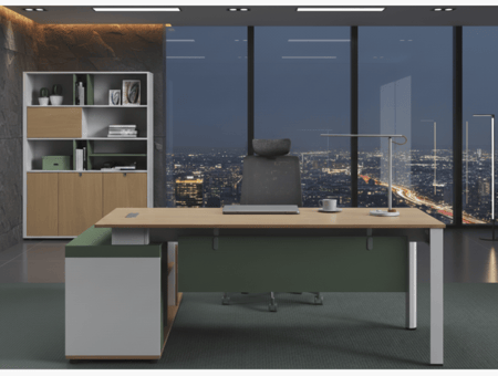 مكتب إداري عصري بتصميم عائم ووحدة تخزين مفتوحة بمقاسات مختلفة