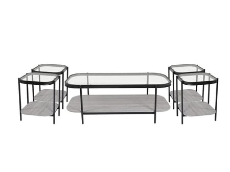 طقم شاى خشب بيضاوي مع زجاج 4+1 اللون رمادى