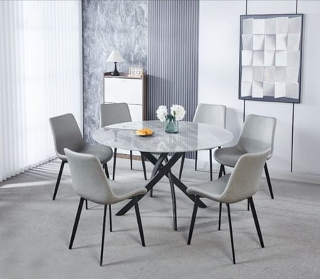 طاوله طعام سيراميك دائريه 6 كرسي