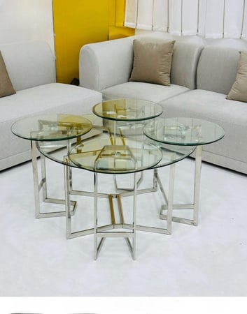 طقم طاولات خدمة زجاج واستيل متعدد الاستخدامات