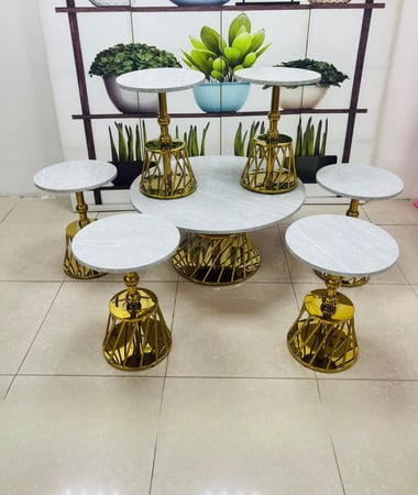 طقم طاولات خدمه استيل وخشب  6+1