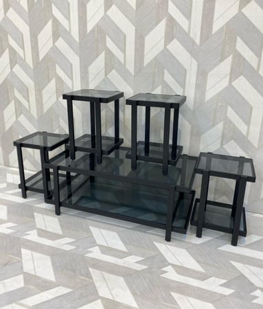 طقم طاولات خدمة مستطيلة زجاجية